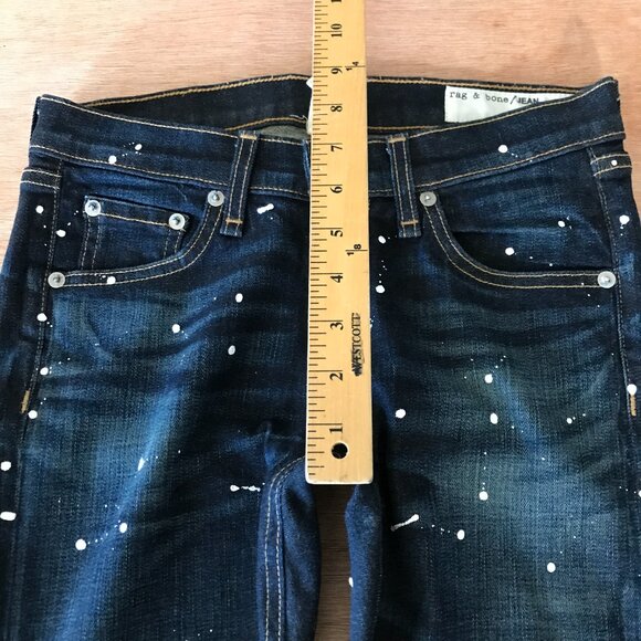 Rag & Bone Skinny Jeans Women 26 Blue Paint Splatter Low Rise Dark Wash Stretch - Picture 8 of 13